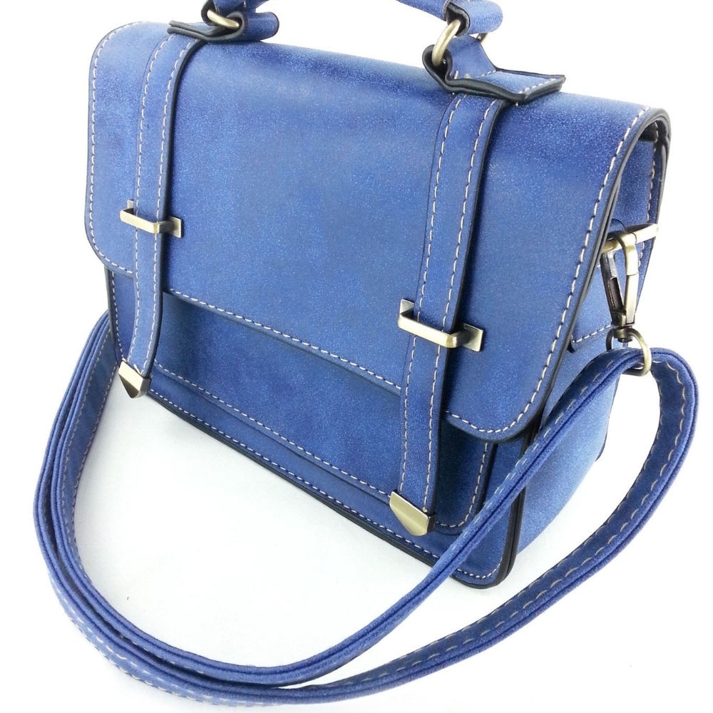 Blue small two-striped handbag